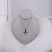 Brass, Rhodium Finish, Zircon, Mother of Pearl, Heart Clover, Pendant, Necklace