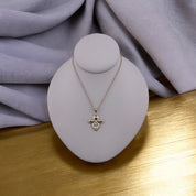 Brass, Rhodium Finish, Zircon, Mother of Pearl, Heart Clover, Pendant, Necklace