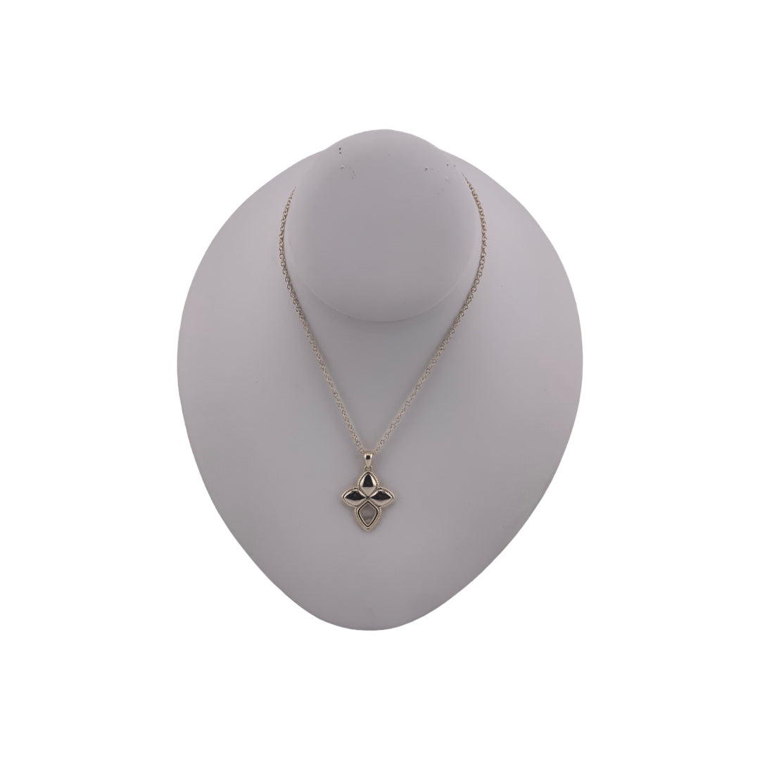 Brass, Rhodium Finish, Zircon, Mother of Pearl, Heart Clover, Pendant, Necklace