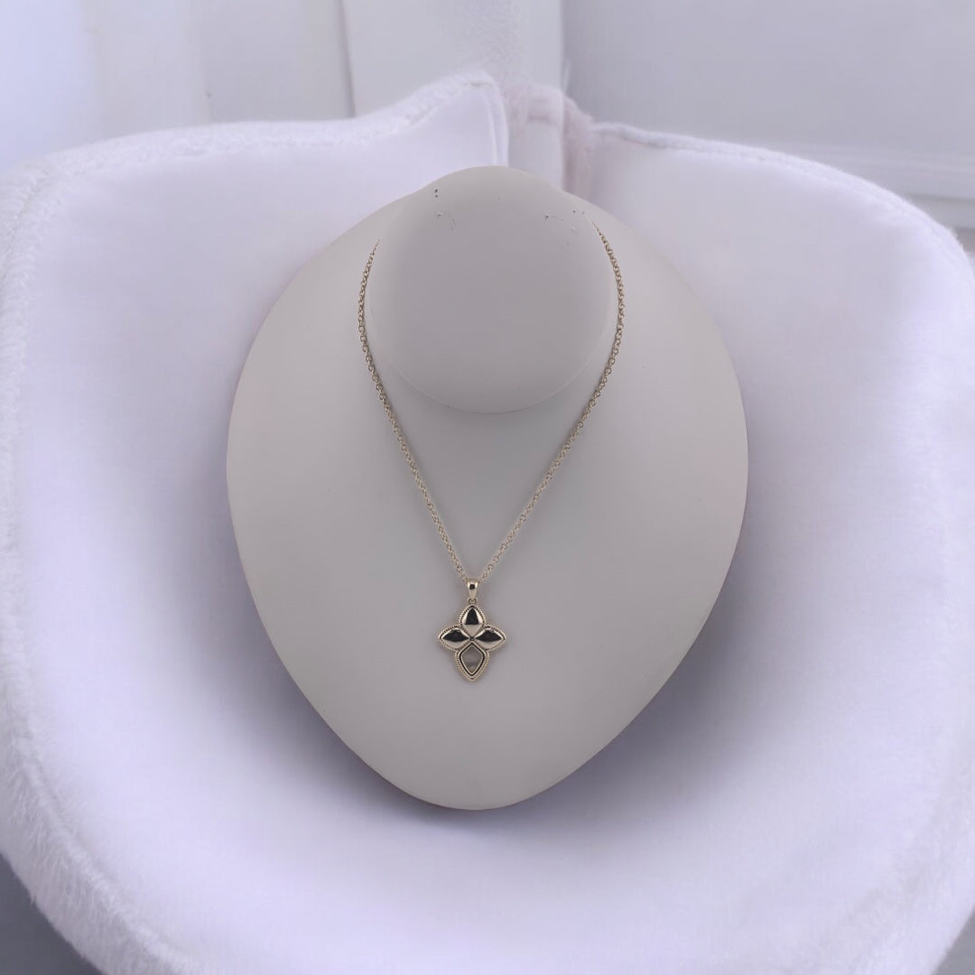 Brass, Rhodium Finish, Zircon, Mother of Pearl, Heart Clover, Pendant, Necklace