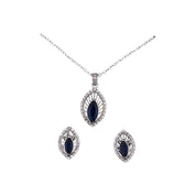 Sterling Silver, Zircon, Oval, Dark Blue, Pendant, Necklace, Earrings, Set