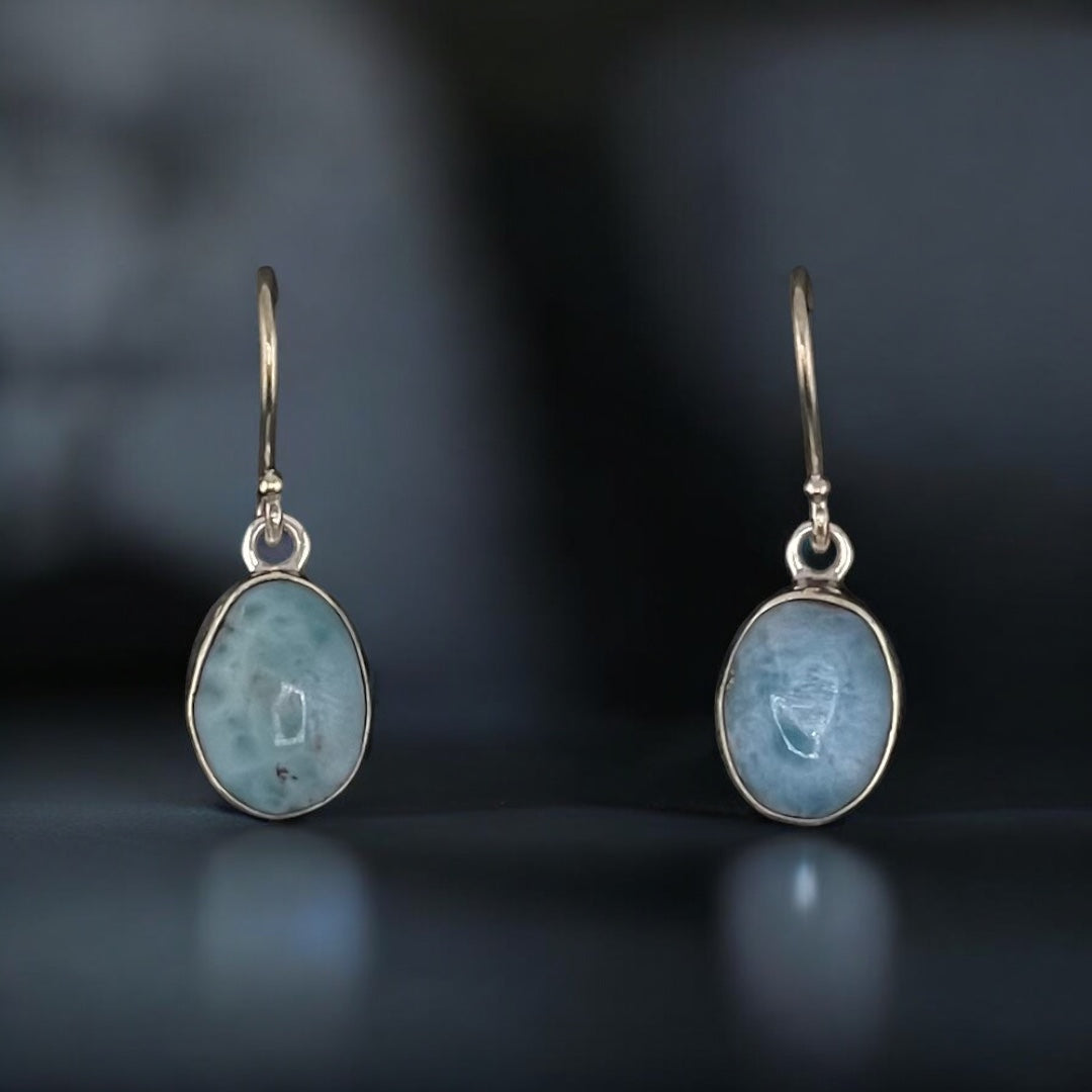 Sterling Silver, Larimar, Oval Stone, Pendant, Necklace, Earrings, Set