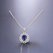 Sterling Silver, Zircon, Dark Blue, Floral, Pendant, Necklace, Earrings, Set