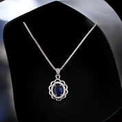 Sterling Silver, Zircon, Dark Blue, Floral, Pendant, Necklace, Earrings, Set