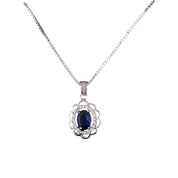 Sterling Silver, Zircon, Dark Blue, Floral, Pendant, Necklace, Earrings, Set