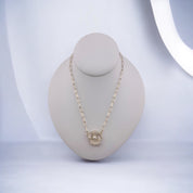 Brass, Rhodium Finish, Zircon, Pearl, Hawaiian Flower, Pendant, Necklace