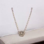 Brass, Rhodium Finish, Zircon, Pearl, Hawaiian Flower, Pendant, Necklace