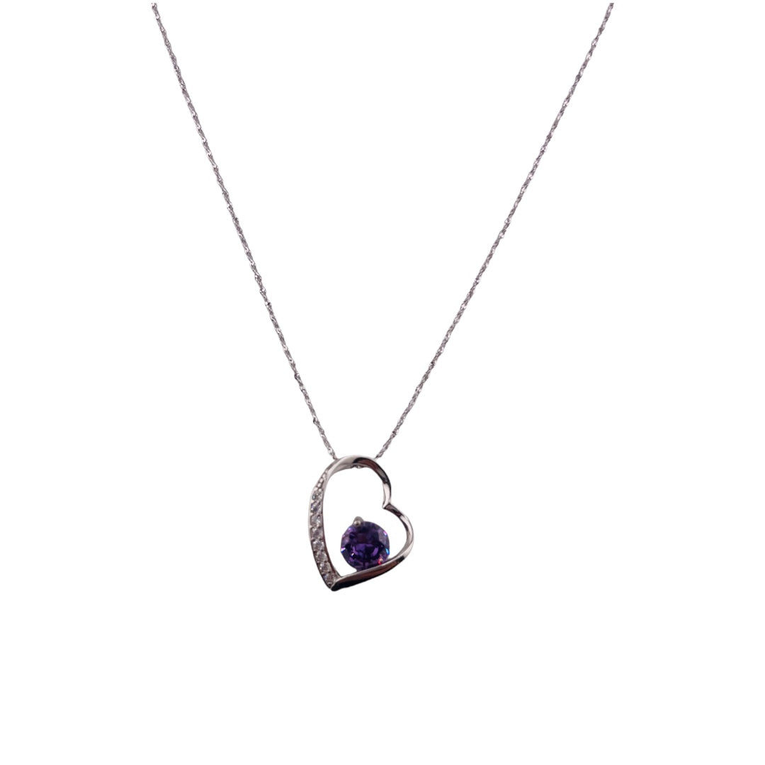 Sterling Silver, Zircon, Irregular, Heart, Purple, Pendant, Necklace