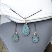 Sterling Silver, Larimar, Oval Stone, Pendant, Necklace, Earrings, Set