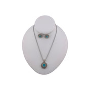 Brass, Rhodium, Zircon, Ocean Blue, Flower, Necklace and Earring Set, Perfect Gift