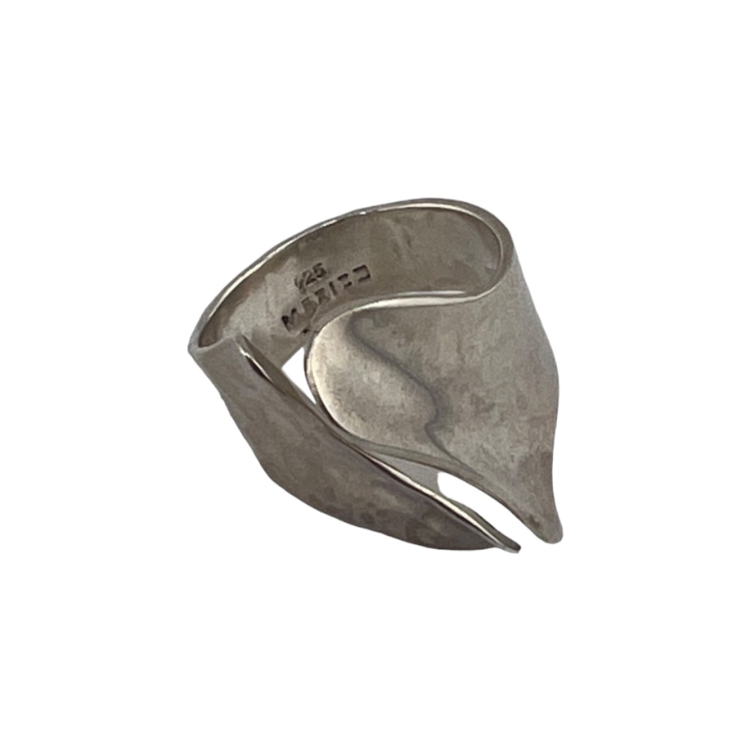 Sterling Silver, Ring, Smooth, Hammered Finish, Open, Modernist Style, Timeless