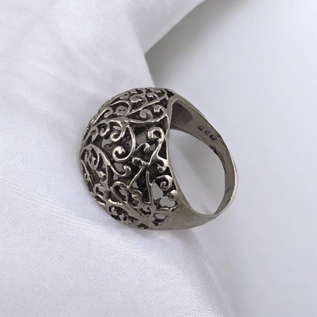 Sterling Silver, Ring, Floral, Dome, Modernist Style, Perfect Gift, Vintage Style, Boho, Gift