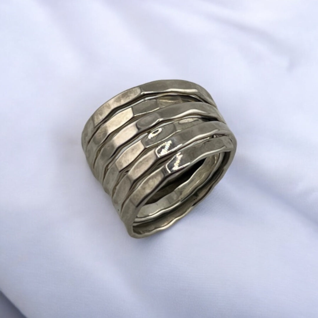 Sterling Silver, Ring, Multi-Band, Hammered Finish, Modernist Style, Perfect Gift