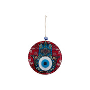 Round Glass Hamsa and Eye Design Surrounded by Vibrant Red, Protection, Cultural Decor, Housewarming Gift