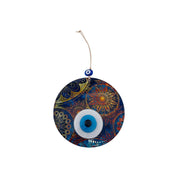 Handmade Triple Layered Evil Eye Glass Design on Sun Motif Glass - Protection Symbol, Cultural Decor Gift