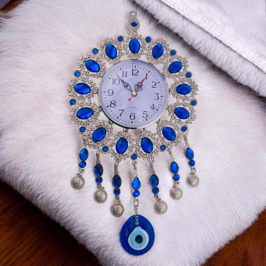 Extra Large, Silver, Evil Eye, Clock, Wall Ornament, Talisman, Home Protection