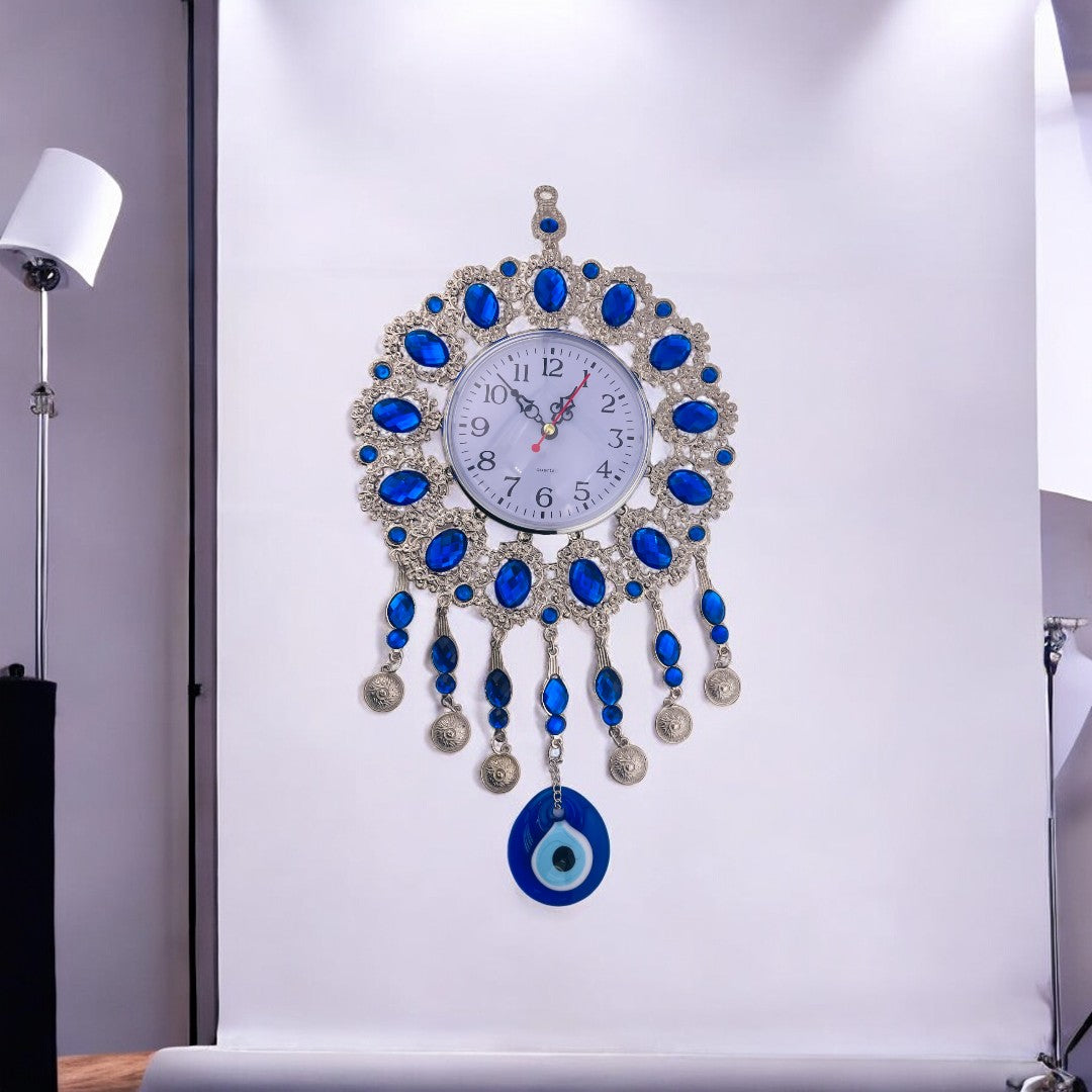 Extra Large, Silver, Evil Eye, Clock, Wall Ornament, Talisman, Home Protection