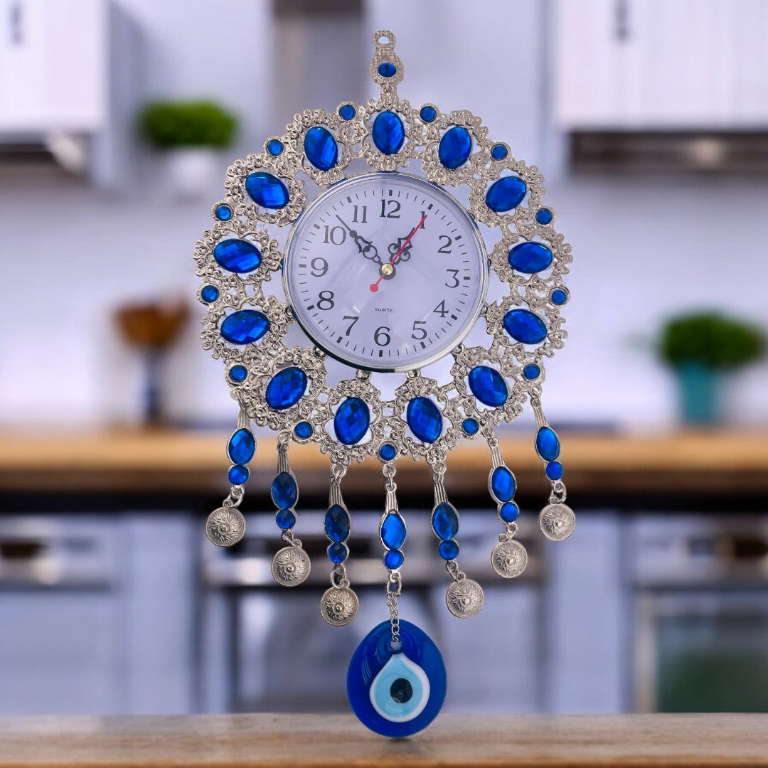 Extra Large, Silver, Evil Eye, Clock, Wall Ornament, Talisman, Home Protection