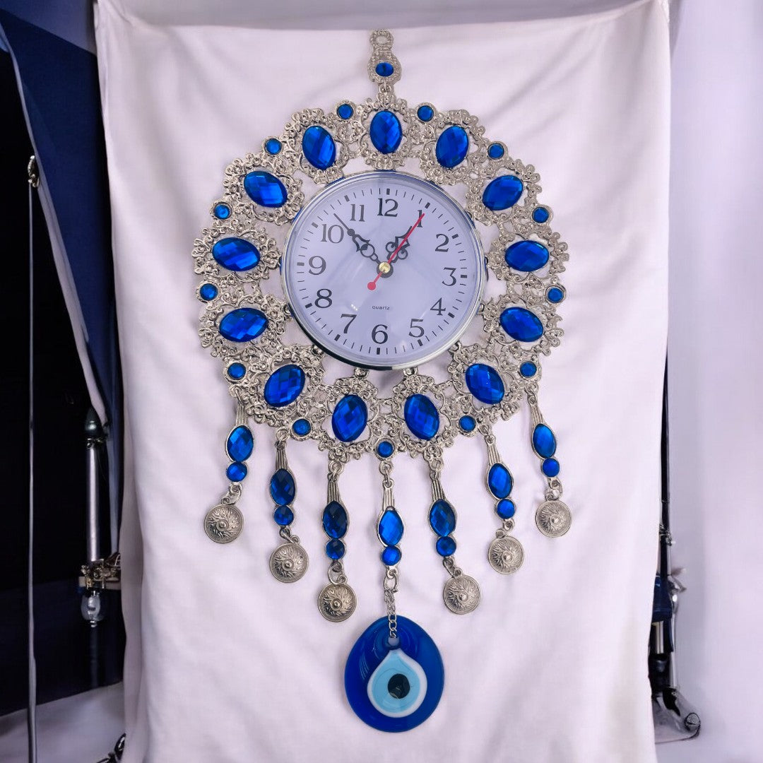Extra Large, Silver, Evil Eye, Clock, Wall Ornament, Talisman, Home Protection