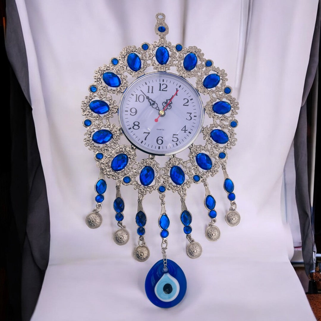 Extra Large, Silver, Evil Eye, Clock, Wall Ornament, Talisman, Home Protection