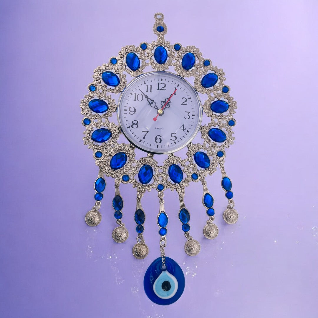 Extra Large, Silver, Evil Eye, Clock, Wall Ornament, Talisman, Home Protection