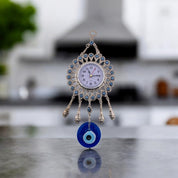 Silver, Clock, Evil Eyes, Tassels, Wall Ornament, Home Protection