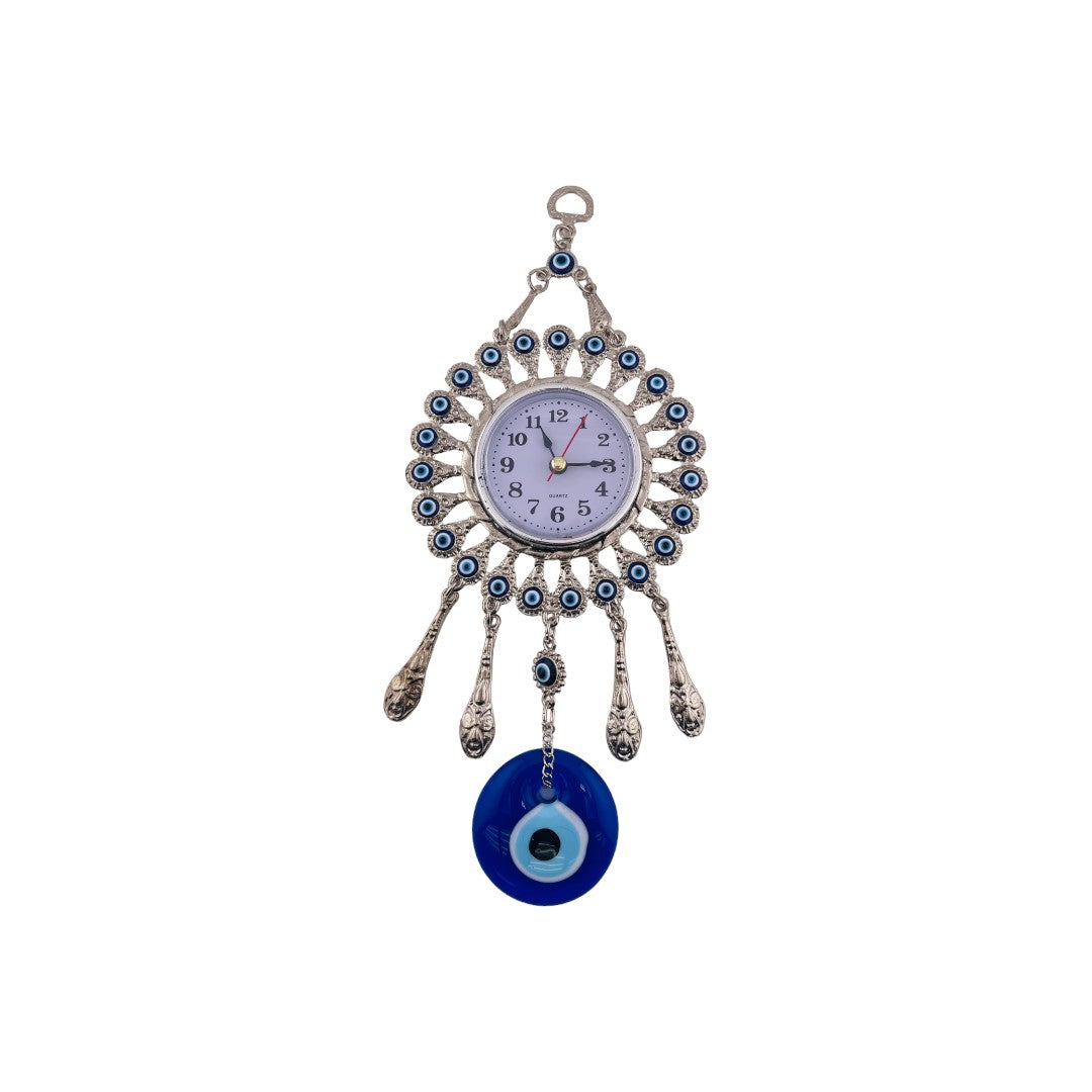 Silver, Clock, Evil Eyes, Tassels, Wall Ornament, Home Protection