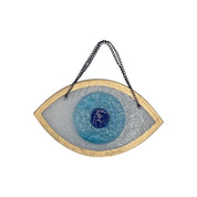 Gold, Wall Ornament, Fused Glass Home Protection, Evil Eye, White and Gold