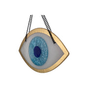 Gold, Wall Ornament, Fused Glass Home Protection, Evil Eye, White and Gold