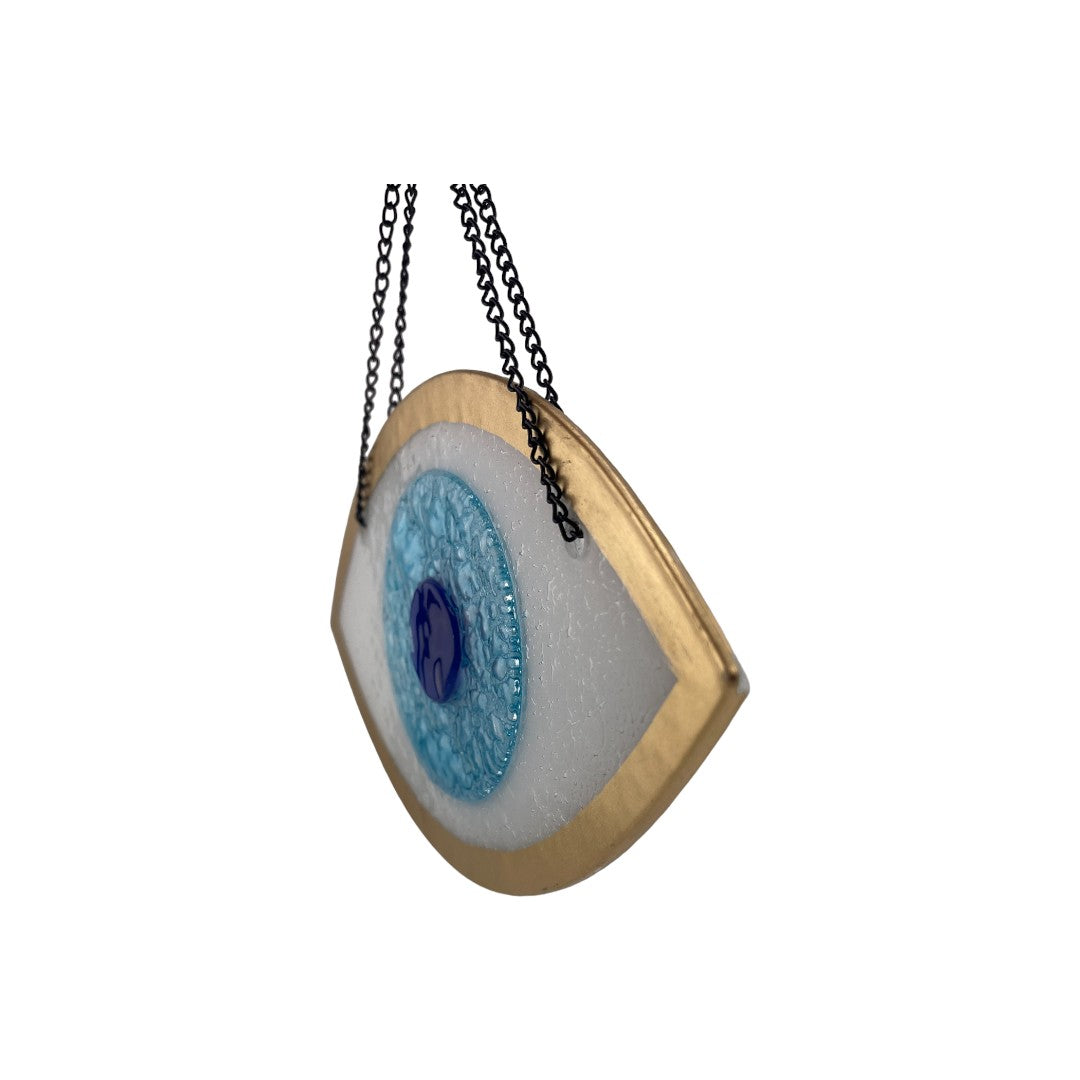 Gold, Wall Ornament, Fused Glass Home Protection, Evil Eye, White and Gold