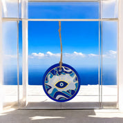 Handmade, Round Evil Eye, Pattern Glass, Wall Ornament, Ocean Blues