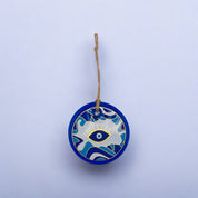 Handmade, Round Evil Eye, Pattern Glass, Wall Ornament, Ocean Blues