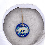 Handmade, Round Evil Eye, Pattern Glass, Wall Ornament, Ocean Blues