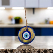 Handmade, Round, Evil Eye, Floral Pattern Glass, Wall Ornament