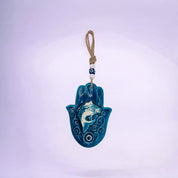 Ceramic Hamsa, Evil Eye, Fish Design, Blue, Wall Ornament, Home Protection