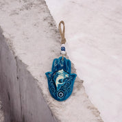 Ceramic Hamsa, Evil Eye, Fish Design, Blue, Wall Ornament, Home Protection