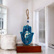 Ceramic Hamsa, Evil Eye, Fish Design, Blue, Wall Ornament, Home Protection