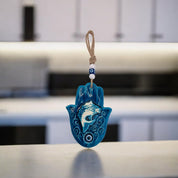 Ceramic Hamsa, Evil Eye, Fish Design, Blue, Wall Ornament, Home Protection