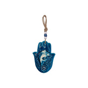 Ceramic Hamsa, Evil Eye, Fish Design, Blue, Wall Ornament, Home Protection