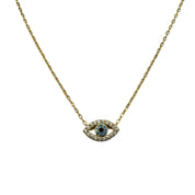 Gold-Plated, Sterling Silver, Pendant Necklace, Zircon, Evil Eye, Clear, Soft Blue, Lobster Clasp