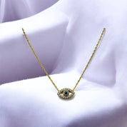 Gold-Plated, Sterling Silver, Pendant Necklace, Zircon, Evil Eye, Clear, Soft Blue, Lobster Clasp