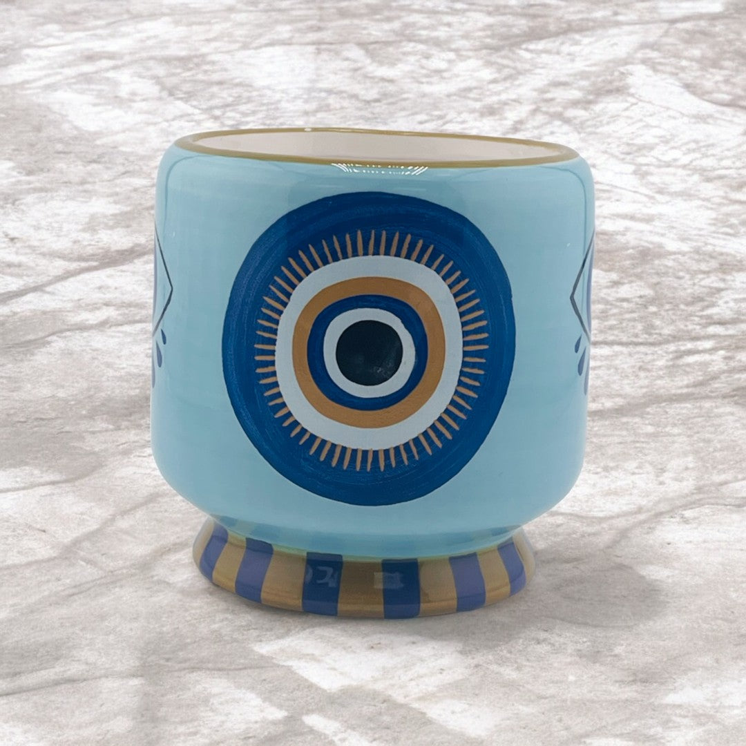 Moroccan Inspired, Evil Eye, Ceramic Candle, Hand Painted Details, Holiday Gift