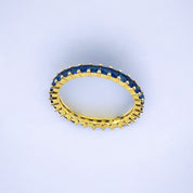 Gold-Plated, Sterling Silver, Ring, Zircon, Square-cut, Blue, Slim Band