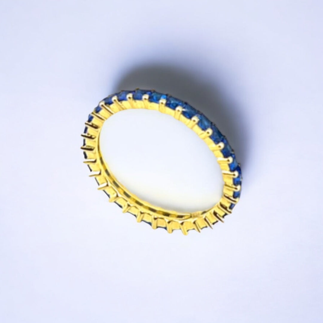 Gold-Plated, Sterling Silver, Ring, Zircon, Square-cut, Blue, Slim Band