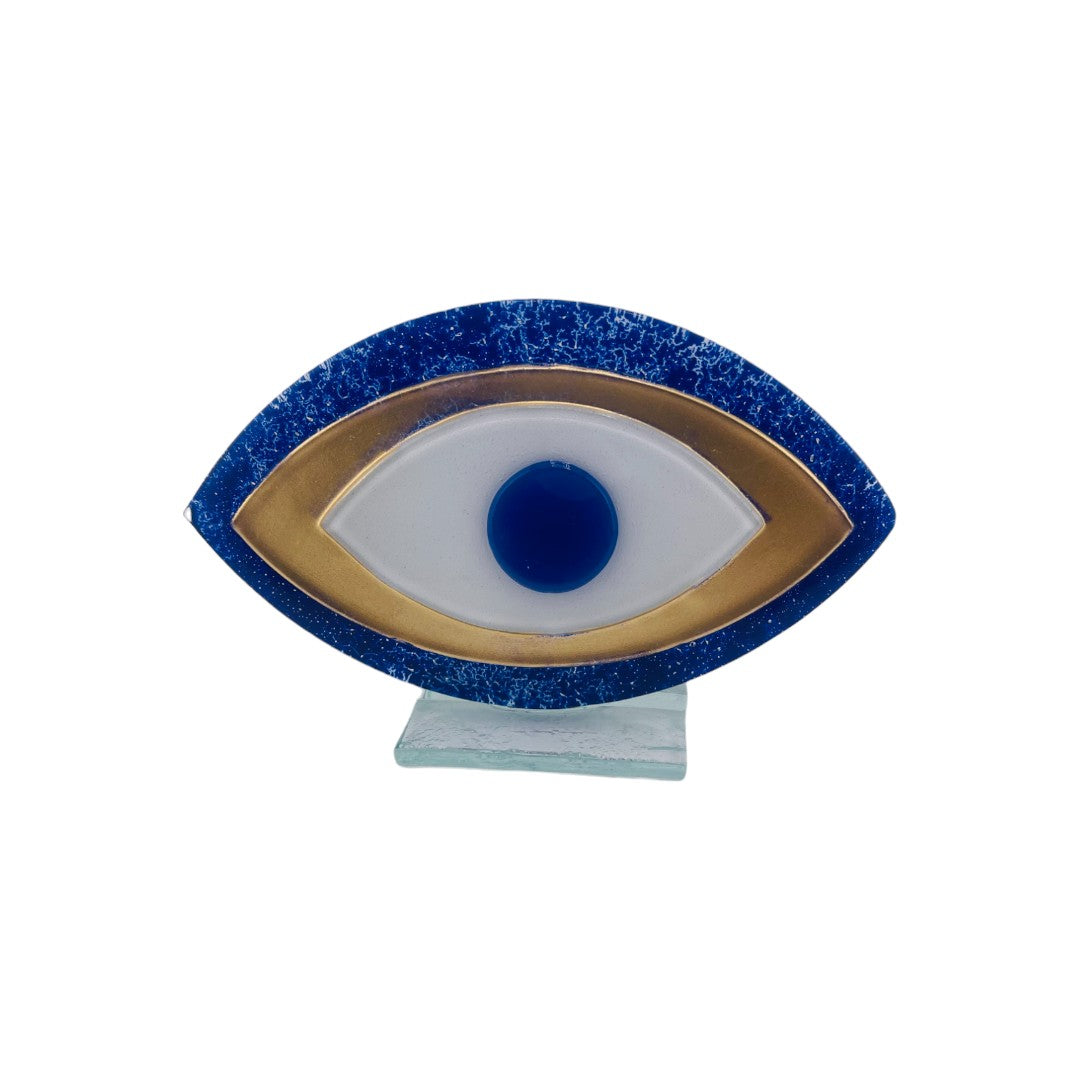 Handcrafted Fused Glass Dark Blue Evil Eye Table Accent, Good Luck Gift, Holiday Gift