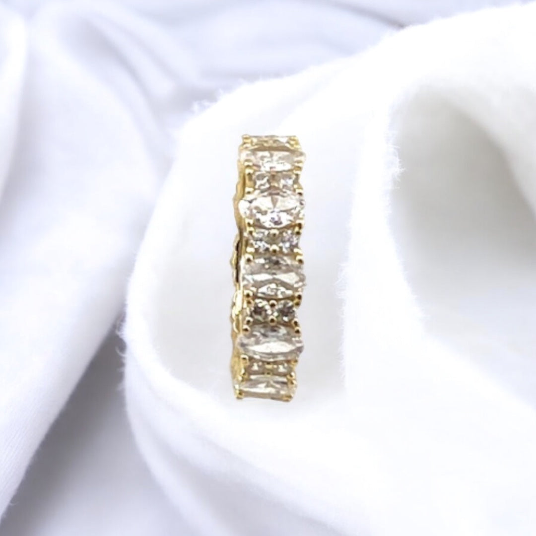 Gold-Plated, Sterling Silver, Zircon, Ring, Oval Stone, Classic Elegance