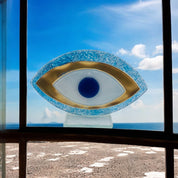 Evil Eye, Handcrafted, Light Blue Fused Glass, Bubble Glass, Table Accent Gift