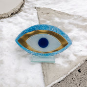 Evil Eye, Handcrafted, Light Blue Fused Glass, Bubble Glass, Table Accent Gift