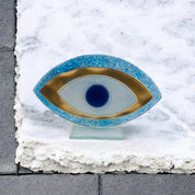 Evil Eye, Handcrafted, Light Blue Fused Glass, Bubble Glass, Table Accent Gift
