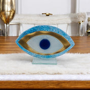 Evil Eye, Handcrafted, Light Blue Fused Glass, Bubble Glass, Table Accent Gift